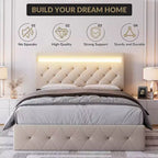 Cadre de lit rembourré COZONY Grand lit/Queen avec tête de lit réglable et station de recharge, aucun sommier tapissier requis