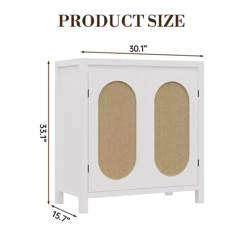 Meuble de rangement en rotin GustoWave avec portes tissées en PVC, buffet en bois avec étagère réglable, meuble de bar à café en bois