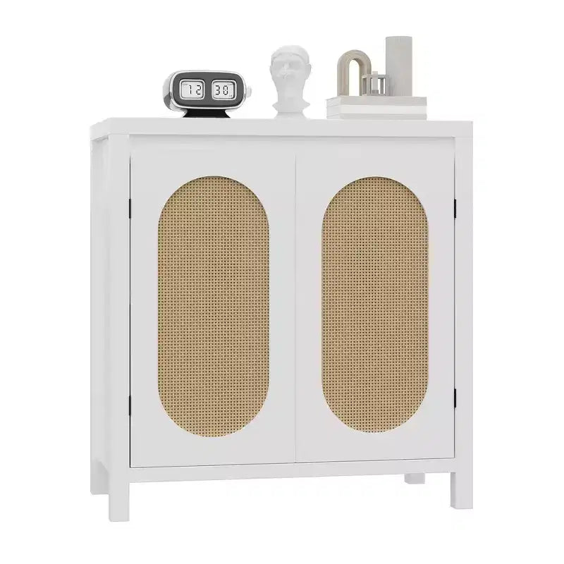 Meuble de rangement en rotin GustoWave avec portes tissées en PVC, buffet en bois avec étagère réglable, meuble de bar à café en bois