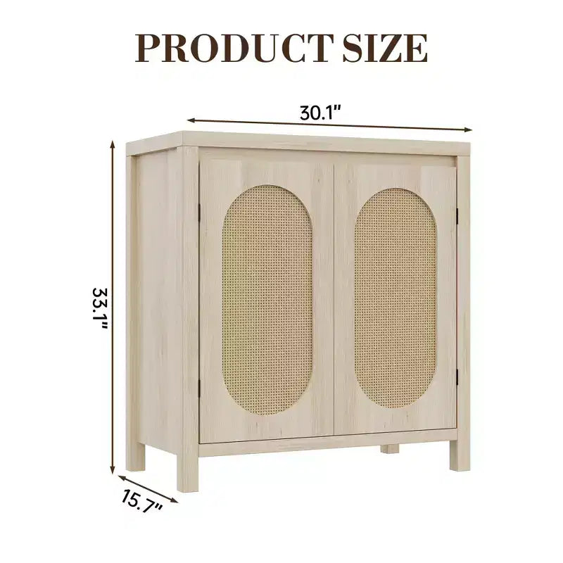 Meuble de rangement en rotin GustoWave avec portes tissées en PVC, buffet en bois avec étagère réglable, meuble de bar à café en bois