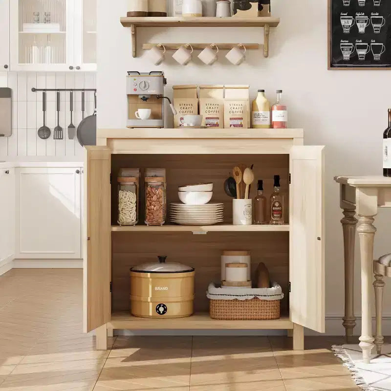 Meuble de rangement en rotin GustoWave avec portes tissées en PVC, buffet en bois avec étagère réglable, meuble de bar à café en bois