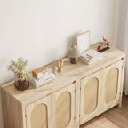 Meuble de rangement en rotin GustoWave avec portes tissées en PVC, buffet en bois avec étagère réglable, meuble de bar à café en bois