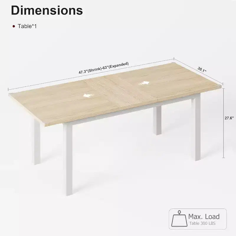 Table de salle à manger/cuisine extensible de 160 cm pour 6-8 personnes, avec cadre en métal robuste, peu encombrante pour cuisine, salle à manger, appartement