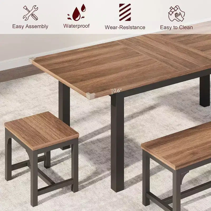 Table de salle à manger/cuisine extensible de 160 cm pour 6-8 personnes, avec cadre en métal robuste, peu encombrante pour cuisine, salle à manger, appartement