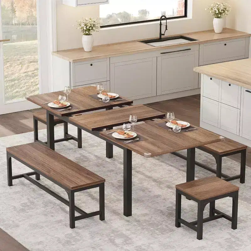 Table de salle à manger/cuisine extensible de 160 cm pour 6-8 personnes, avec cadre en métal robuste, peu encombrante pour cuisine, salle à manger, appartement