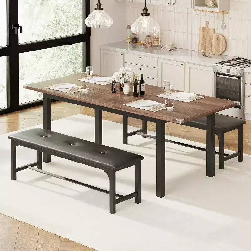 Table de salle à manger/cuisine extensible de 160 cm pour 6-8 personnes, avec cadre en métal robuste, peu encombrante pour cuisine, salle à manger, appartement