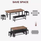 Table de salle à manger/cuisine extensible de 160 cm pour 6-8 personnes, avec cadre en métal robuste, peu encombrante pour cuisine, salle à manger, appartement
