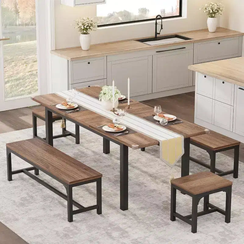 Table de salle à manger/cuisine extensible de 160 cm pour 6-8 personnes, avec cadre en métal robuste, peu encombrante pour cuisine, salle à manger, appartement