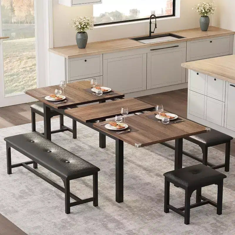 Table de salle à manger/cuisine extensible de 160 cm pour 6-8 personnes, avec cadre en métal robuste, peu encombrante pour cuisine, salle à manger, appartement