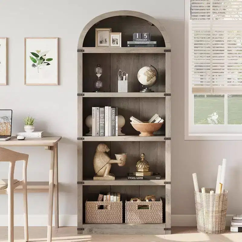 Étagère Arches 5 Niveaux 180 cm avec Grand Espace de Rangement, Bibliothèque de Style Mid-Century Moderne pour Salon, Chambre et Bureau