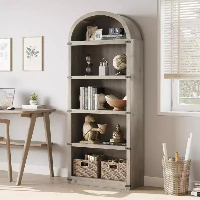 Étagère Arches 5 Niveaux 180 cm avec Grand Espace de Rangement, Bibliothèque de Style Mid-Century Moderne pour Salon, Chambre et Bureau