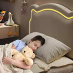 Lit double intelligent avec LED - Tête de lit réglable, plateforme recouverte de velours, sans sommier, lattes en bois