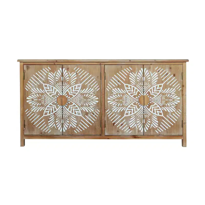 Meuble d'appoint antique Okak 60 pouces, buffet rustique en bois avec quatre portes à motifs sculptés, armoire de rangement pour la cuisine, la salle à manger