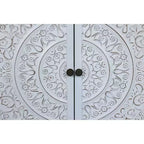 Meuble d'appoint antique Okak 60 pouces, buffet rustique en bois avec quatre portes à motifs sculptés, armoire de rangement pour la cuisine, la salle à manger