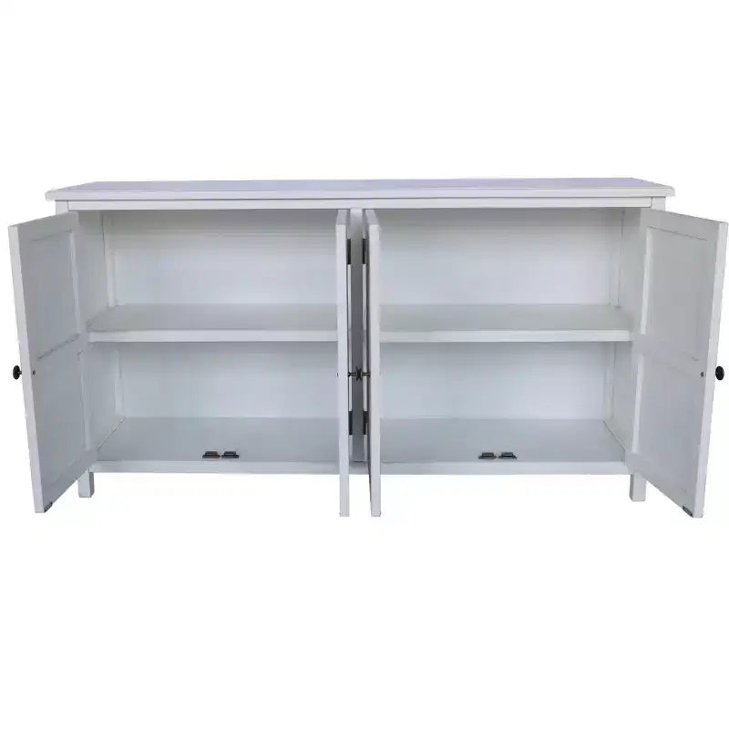 Meuble d'appoint antique Okak 60 pouces, buffet rustique en bois avec quatre portes à motifs sculptés, armoire de rangement pour la cuisine, la salle à manger