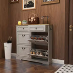 Meuble à chaussures Okak, Organiseur de chaussures avec 3 tiroirs basculants et 1 tiroir simple, Étagère à chaussures autoportante pour entrée, salon, couloir