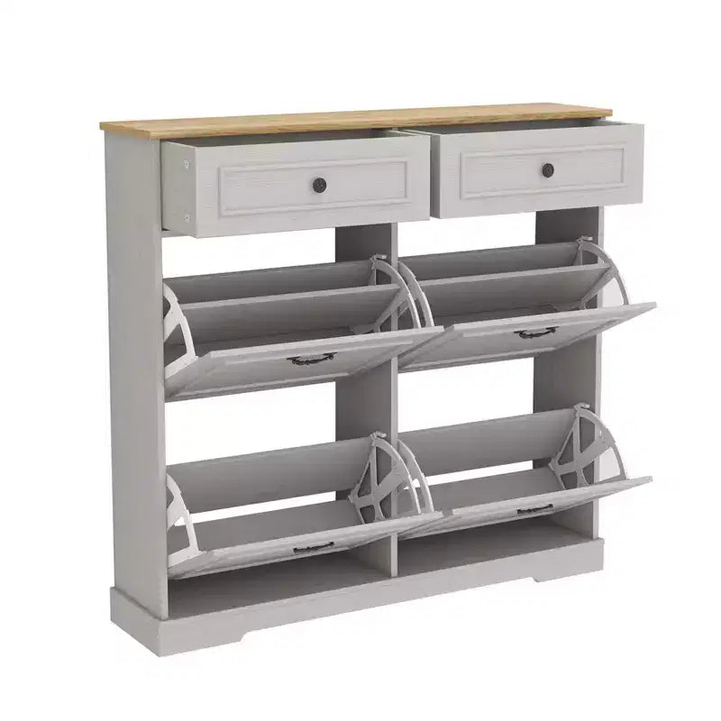Meuble à chaussures Okak, Organiseur de chaussures avec 3 tiroirs basculants et 1 tiroir simple, Étagère à chaussures autoportante pour entrée, salon, couloir