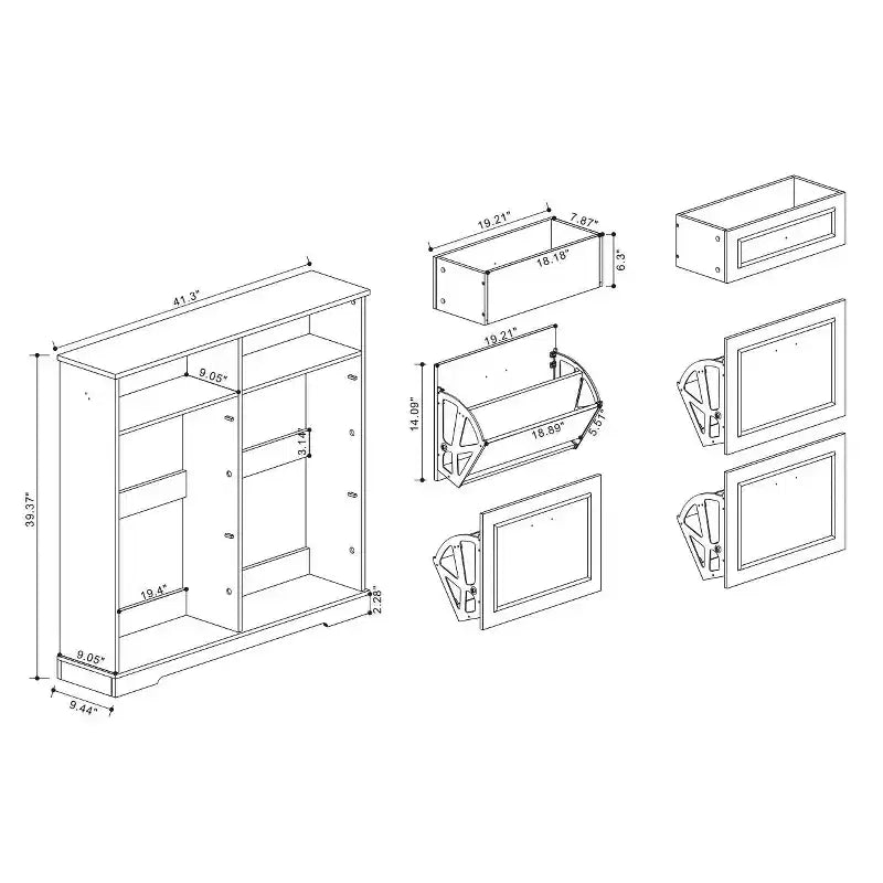 Meuble à chaussures Okak, Organiseur de chaussures avec 3 tiroirs basculants et 1 tiroir simple, Étagère à chaussures autoportante pour entrée, salon, couloir