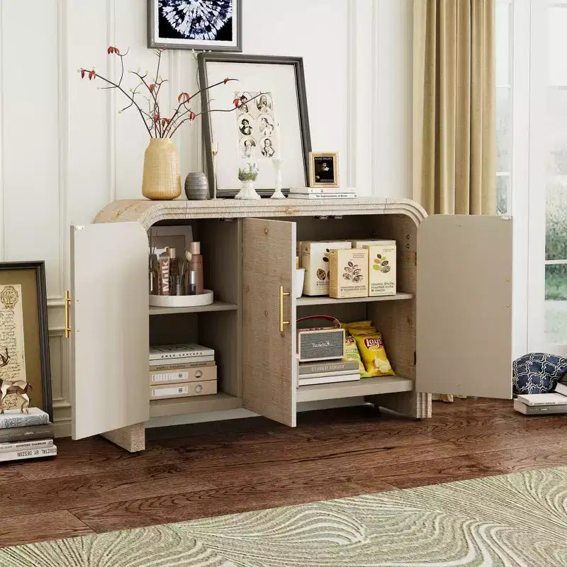 Buffet minimaliste Okak, buffet de salle à manger avec 4 portes et 4 étagères, meuble de rangement pour salon, salle à manger, cuisine