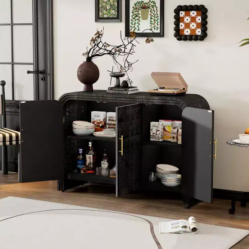 Buffet minimaliste Okak, buffet de salle à manger avec 4 portes et 4 étagères, meuble de rangement pour salon, salle à manger, cuisine