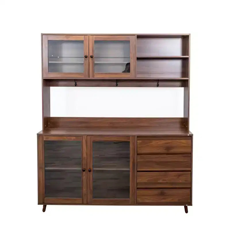 Meubles de rangement Okak 63 po, armoire de cuisine autoportante avec 4 portes et 4 tiroirs, meuble de rangement pour salon, salle à manger