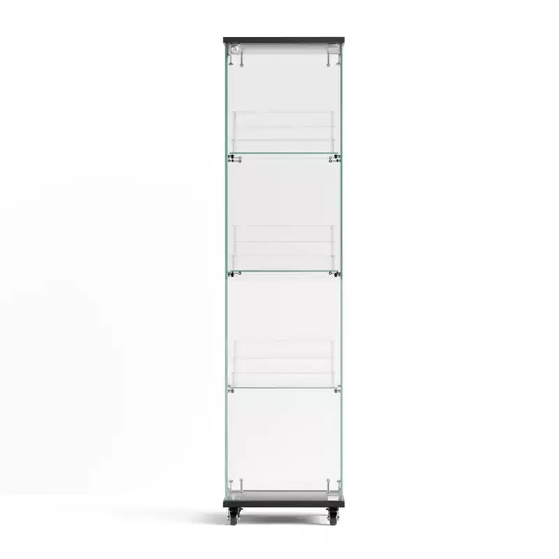 Meuble vitrine Okak, armoire de rangement à 4 niveaux avec 1 porte et roulettes, meuble autoportant pour salon, couloir et bureau
