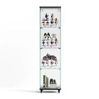 Meuble vitrine Okak, armoire de rangement à 4 niveaux avec 1 porte et roulettes, meuble autoportant pour salon, couloir et bureau