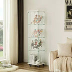 Meuble vitrine Okak, armoire de rangement à 4 niveaux avec 1 porte et roulettes, meuble autoportant pour salon, couloir et bureau