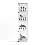 Meuble vitrine Okak, armoire de rangement à 4 niveaux avec 1 porte et roulettes, meuble autoportant pour salon, couloir et bureau