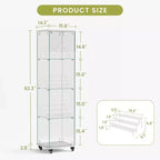 Meuble vitrine Okak, armoire de rangement à 4 niveaux avec 1 porte et roulettes, meuble autoportant pour salon, couloir et bureau