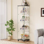 Meuble vitrine Okak, armoire de rangement à 4 niveaux avec 1 porte et roulettes, meuble autoportant pour salon, couloir et bureau