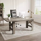 Table à manger en bois pour 6-8 personnes, table de cuisine longue de 180 cm avec pieds robustes, table de salle à manger rectangulaire de style ferme pour salle à manger, salon