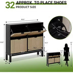 Meuble à chaussures cannelé COZONY avec tiroirs basculants, Organisateur de rangement étroit moderne pour entrée, Étagère à chaussures sur pied de style ferme pour porte d'entrée