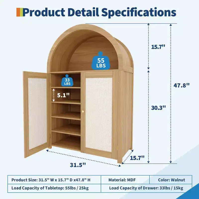 Meuble à chaussures Coolmee à 5 niveaux avec portes en rotin, étagère à chaussures autoportante avec étagères réglables pour entrée, couloir, salon