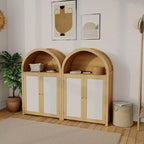 Meuble à chaussures Coolmee à 5 niveaux avec portes en rotin, étagère à chaussures autoportante avec étagères réglables pour entrée, couloir, salon