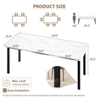 Table à manger rectangulaire 71 / 78 pour 6-8 personnes avec bord irrégulier ondulé et cadre en métal, imperméable et résistant aux rayures, polyvalente pour manger/travailler/étudier