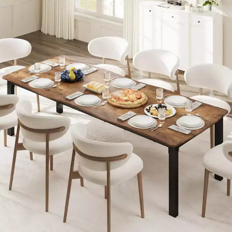 Table à manger rectangulaire 71 / 78 pour 6-8 personnes avec bord irrégulier ondulé et cadre en métal, imperméable et résistant aux rayures, polyvalente pour manger/travailler/étudier