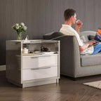 Table de chevet AMERLIFE 23.6, finition brillante, avec plateau en verre et station de recharge intégrée