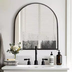 1-Piece 30 In.H x 27 In.W Aluminum Alloy Thin Edged Right Angled Arch Black Hanging Mirror Wall Mirror