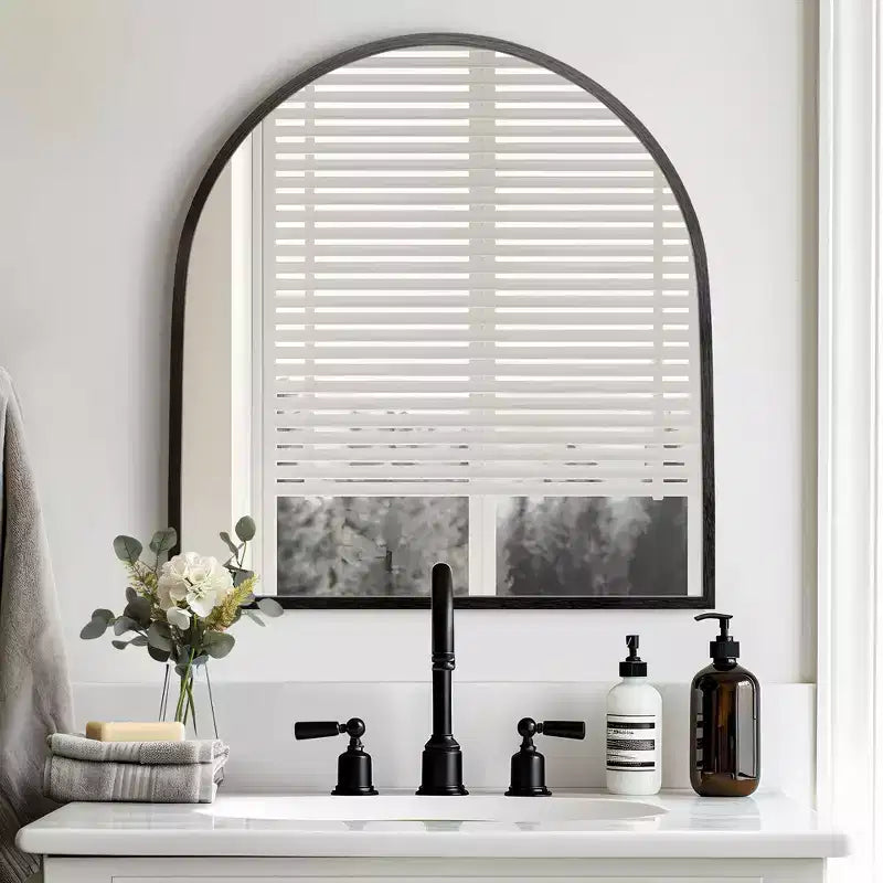 1-Piece 30 In.H x 27 In.W Aluminum Alloy Thin Edged Right Angled Arch Black Hanging Mirror Wall Mirror