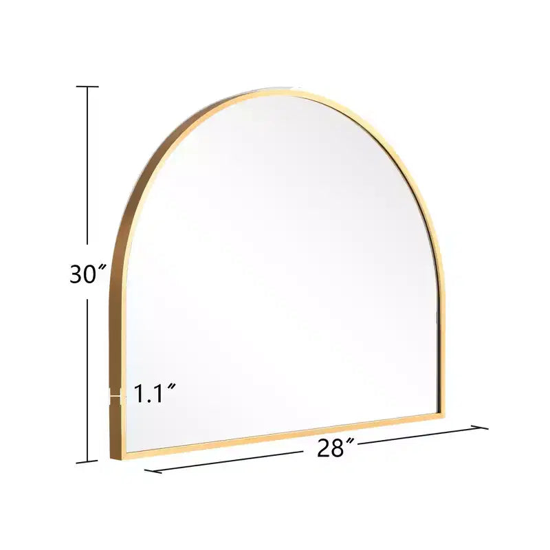 Miroir mural suspendu noir en alliage d'aluminium, bord fin, en arc à angle droit, 76,2 cm H x 68,6 cm L