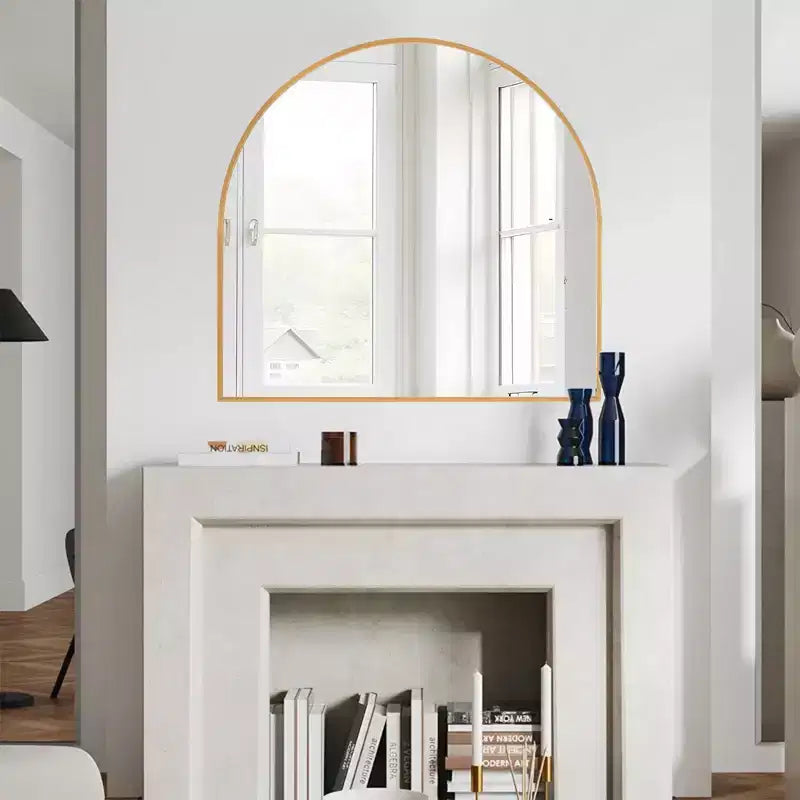 Miroir mural suspendu noir en alliage d'aluminium, bord fin, en arc à angle droit, 76,2 cm H x 68,6 cm L