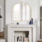 Miroir mural suspendu noir en alliage d'aluminium, bord fin, en arc à angle droit, 76,2 cm H x 68,6 cm L
