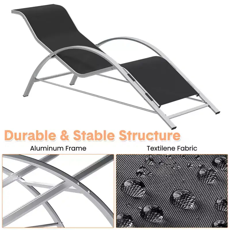 Ensemble de 3 chaises longues d'extérieur, chaises inclinables, transats de patio en aluminium, design moderne, résistantes aux intempéries et faciles à assembler