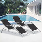 Ensemble de 3 chaises longues d'extérieur, chaises inclinables, transats de patio en aluminium, design moderne, résistantes aux intempéries et faciles à assembler