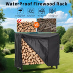 Support à bois de chauffage de 4 pieds avec housse, support de bois de chauffage extérieur avec fermeture éclair, supports à bûches robustes pour le rangement du bois de chauffage, tissu Oxford noir imperméable
