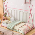 Lit au sol Bellemave taille jumeau pour enfants, lit au sol Montessori en métal pour enfants lit tente avec lattes, rose