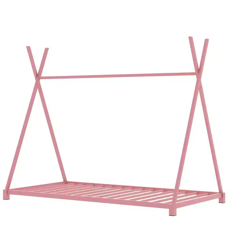 Lit au sol Bellemave taille jumeau pour enfants, lit au sol Montessori en métal pour enfants lit tente avec lattes, rose