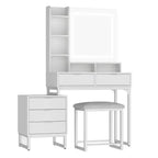 Table de Maquillage COZONY Blanche avec Lumières 3 Modes et Tabouret, Coiffeuse 5 Tiroirs avec Miroir