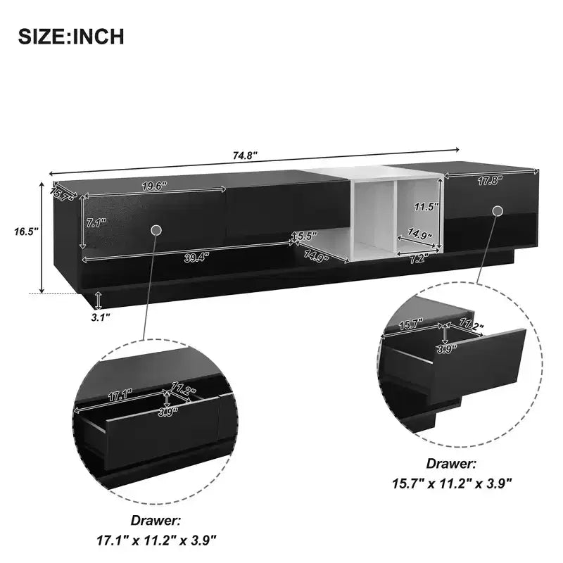 Meuble TV bicolore Whisen 80 avec compartiments de rangement polyvalents, console multimédia fonctionnelle